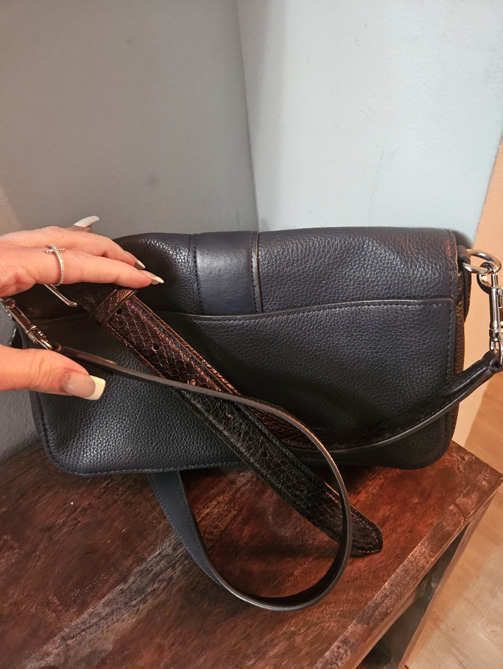 Coach Georgie Snake Embossed Leather Suede Bag - Picture 4 of 13